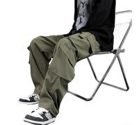 Pantaloni da lavoro da uomo, gamba dritta, pantaloni cargo con elastico in vita, per cantieri, tessuto ripstop leggero, L-3XL (verde, L)