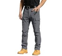 Pantaloni da lavoro da uomo, impermeabili, antistrappo, resistenti, multi-tasche, con vita semi elasticizzata per lavoro, attività all'aperto, Grigio, 3XL