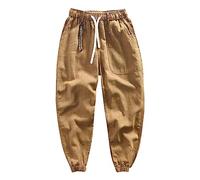 Pantaloni da lavoro da uomo in cotone e lino, pantaloni da jogging da spiaggia, pantaloni harem, pantaloni alla caviglia con tasche, elastico in vita con risvolto con coulisse pantaloni da yoga,