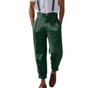 Pantaloni da lavoro da uomo, taglia lunga, pantaloni chino da uomo, vestibilità normale, comodi pantaloni in lino, con bretelle a vita alta, pantaloni da yoga, pantaloni leggeri e ariosi, verde, XL