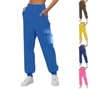 Pantaloni da Lavoro Donna Multitasche, Pantaloni Cargo Donna a Vita Alta Grande Taglia Slacks Autunno Trousers Multitasche Abbigliamento Casual Sportswear Jogging Tuta Outdoor Slacks, blu, XL