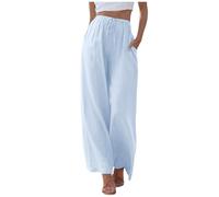 Pantaloni da lavoro elasticizzati da donna, alla moda, a vita alta, colorati, comodi, in stile chino, con cintura a compressione, in pelle, stile business casual, Azzurro, S