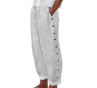 Pantaloni da lavoro elasticizzati per le donne eleganti da spiaggia cargo a vita alta Fit Track Button Low Multicolor Suit Athletic Womens Linen, bianco, XL
