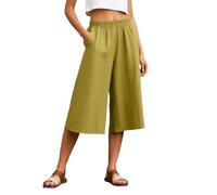 Pantaloni Da Lavoro, Pantaloni Estivi Con Gambe Larghe E Corte In Lino Melangato Taglio Ampio E Confortevole Vita ELastica Chic, giallo, XXL