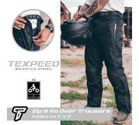 Texpeed Sovrapantaloni moto da uomo rinforzati con zip Cordura invernale/estiva Impermeabili - Tutte le taglie - Con protezione CE Armour (EN 1621-1) - Nero - 8XL Girovita/Gamba Lunga