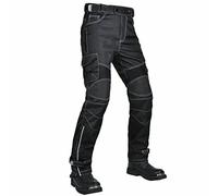 Pantaloni da motociclista da uomo con cuscinetti CE Armatura Antivento Impermeabile Oxford Night Anti-Light Strip Motocross Racing Pantaloni, Nero , XL