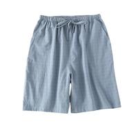 Pantaloni da pigiama corti in cotone, elasticizzati, a quadri, ad asciugatura rapida, notturni, con tasche, leggeri, per il tempo libero