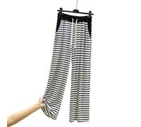 Pantaloni da pigiama da donna, casual, a vita alta, larga, a righe, elasticizzati, leggeri, morbidi, comodi, per la casa, in tessuto elastico, con coulisse e tasche, L-Xxl, bianco, XL