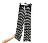 Pantaloni da pigiama da donna, casual, a vita alta, larga, a righe, elasticizzati, leggeri, morbidi, comodi, per la casa, in tessuto elastico, con coulisse e tasche, L-Xxl, Nero , XXL