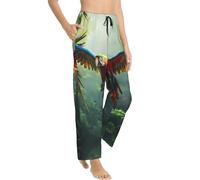 Pantaloni da pigiama da donna con pappagalli volanti nella giungla, pantaloni casual da notte e da salotto da donna con tasche, Nero, M