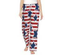 Pantaloni da pigiama da donna con stampa a stelle rosse e bianche, con stampa a bandiera, comodi e morbidi, con coulisse e tasche, Nero , 3XL