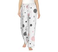 Pantaloni da pigiama da donna con stampa moderna a pois rosa, grigi, bianchi, comodi, morbidi, con coulisse e tasche, Nero , XXL