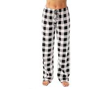 Pantaloni da pigiama da donna in cotone, a quadretti, da donna, lunghi, comodi, per il tempo libero, per l'autunno e l'inverno, grigio., M