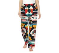 Pantaloni da pigiama da donna in morbido poliestere con stampa nativa americana - pantaloni della tuta comodi e larghi con tasche, Nero , M