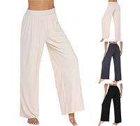 Pantaloni da pigiama da donna lunghi con polsini, in cotone, da donna, a gamba larga, elasticizzati, a vita alta, dritti, leggeri, eleganti, per il tempo libero