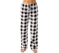 Pantaloni da pigiama da donna lunghi in cotone a quadri, pantaloni da jogging a gamba larga, caldi, per la casa, invernali, a vita alta, per il tempo libero, per la casa, con coulisse, Nero , s