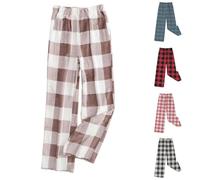 Pantaloni da pigiama da donna, morbidi, lunghi in flanella di cotone, a quadretti, morbidi, a gamba larga, in flanella, caldi e morbidi, in maglia