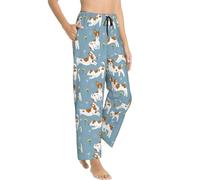 Pantaloni da pigiama da donna, motivo cucciolo di cane, margherita, comodi, per dormire e rilassare, con tasche, Nero, M