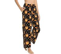 Pantaloni da pigiama da donna - Pantaloni da pigiama casual ape e miele da donna con tasche, nero/bianco, X-Large