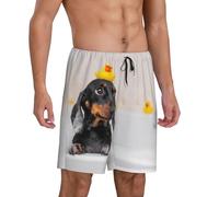 Pantaloni da pigiama da uomo, bassotto seduto nella vasca da bagno, comodi pantaloncini da pigiama da uomo, pantaloncini da pigiama da uomo, Nero, S