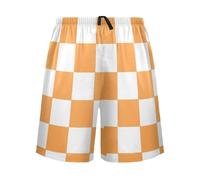 Pantaloni da pigiama da uomo comodi a quadri americani arancioni e bianchi, leggeri, pantaloni da pigiama da uomo per jogging, Plaid americano arancione e bianco, L