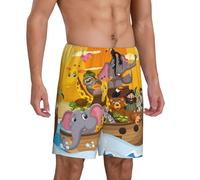 Pantaloni da pigiama da uomo, con animali sull'Arca di Noè, comodi pantaloncini da pigiama da uomo, pantaloncini da pigiama da uomo, Nero, L