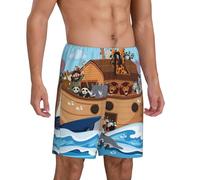 Pantaloni da pigiama da uomo, con animali sull'arca di Noè, comodi pantaloncini da pigiama da uomo, pantaloncini da pigiama da uomo, Nero, 3XL