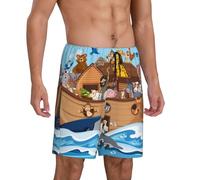 Pantaloni da pigiama da uomo, con animali sull'arca di Noè, comodi pantaloncini da pigiama da uomo, pantaloncini da pigiama da uomo, Nero, L