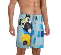 Pantaloni da pigiama da uomo, con bulldog francese nella vasca da bagno, comodi pantaloncini da pigiama da uomo, pantaloncini da pigiama da uomo, Nero, S