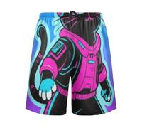 Pantaloni da pigiama da uomo con gatto digitale viola, comodi pantaloni da salotto per regali di Natale, arte viola gatto digitale, L