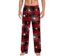 Pantaloni da pigiama da uomo con motivo natalizio - Pantaloni lunghi da pigiama con taglialegna rosso e nero e fuochi d'artificio | Pantaloni da lounge festivi e moderni per l'inverno, Stile y01 nero