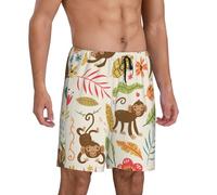 Pantaloni da pigiama da uomo, con scimmie nella giungla, comodi pantaloncini da pigiama da uomo, pantaloncini da salotto da uomo, Nero, 4XL