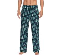 Pantaloni da pigiama da uomo con stampa a stelle dell'albero di Natale, leggeri, per tutte le stagioni, abbigliamento casual, Nero , L
