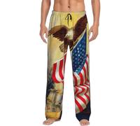 Pantaloni da pigiama da uomo con stampa artistica con aquila con bandiera americana, pantaloni da salotto con tasche e coulisse, elastico in vita, pantaloni da pigiama S-Xxxl, Nero , XXL
