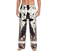 Pantaloni da pigiama da uomo con stampa con disegno di stregoneria magica stregoneria, comodi pantaloni pigiama da uomo, indumenti da notte traspiranti, pantaloni elastici in vita, Nero , M
