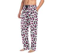 Pantaloni da pigiama da uomo con stampa leopardata rosa rossa, pantaloni da pigiama da uomo, pantaloni da pigiama rilassati con coulisse per dormire con tasche, Multicolore, L