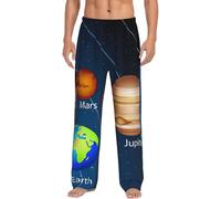 Pantaloni da pigiama da uomo con tasche del sistema solare dello spazio esterno, adatti da indossare a casa., Nero , L