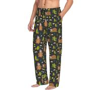 Pantaloni da pigiama da uomo con tasche, divertenti bradipi nella foresta, morbidi pantaloni da uomo comodi, Nero, XL