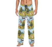 Pantaloni da pigiama da uomo con tasche, gatti blu cielo, alberi, fiori, comodi pantaloni da pigiama da uomo S-XXL, Gatti Cieli Blu Alberi Fiori, XX-Large