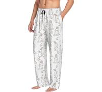 Pantaloni da pigiama da uomo con tasche, motivo coniglio, uccellino, bianco, morbidi, comodi, da uomo, Nero, L