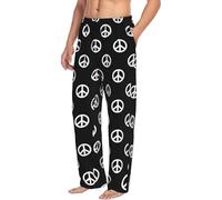 Pantaloni da pigiama da uomo con tasche, motivo segno di pace in stile bohémien, morbidi, comodi pantaloni da uomo, nero/bianco, XXL
