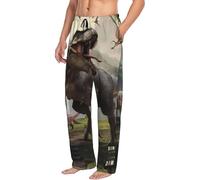 Pantaloni da pigiama da uomo con tasche - Pantaloni da pigiama morbidi da uomo con motivo dinosauro Forest Park, nero/bianco, XL