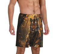 Pantaloni da pigiama da uomo, con tigre nella foresta che cade nella foresta, comodi pantaloncini da pigiama da uomo, pantaloni da pigiama da uomo, Nero, L