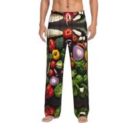Pantaloni da pigiama da uomo in flanella, comodi introduzione di varie verdure stampate, caldi e leggeri, perfetti per rilassarsi a casa, Nero , L