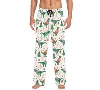 Pantaloni da pigiama da uomo, morbidi e comodi, con tasche, Dinosauro di Natale, L