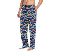 Pantaloni da pigiama da uomo, motivo camion da strada, pantaloni da pigiama da uomo, pantaloni da pigiama rilassati con coulisse con tasche, Multicolore, L