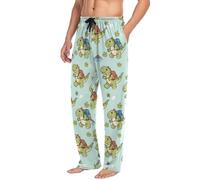 Pantaloni da pigiama da uomo, motivo dinosauro e erba dei cartoni animati, pantaloni da pigiama da uomo, pantaloni da pigiama rilassati con coulisse con tasche, Multicolore, L