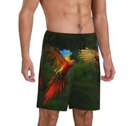 Pantaloni da pigiama da uomo, pantaloncini da pigiama ibridi con pappagallo nella foresta, comodi pantaloncini da pigiama da uomo, pantaloncini da salotto da uomo, Nero, 4XL