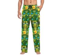 Pantaloni da pigiama da uomo traspiranti con fantasia floreale gialla e graziose rane verdi