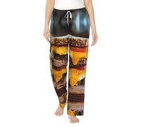 Pantaloni da pigiama in flanella con stampa panini al formaggio con tasche caldi pantaloni da salotto pigiama pigiama pantaloni pigiama pantaloni da notte, Nero , 5XL